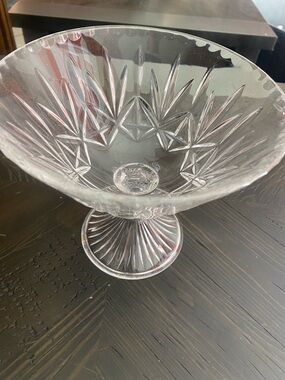 Crystal Cut Glass Pedestal Serving Bowl - Clear